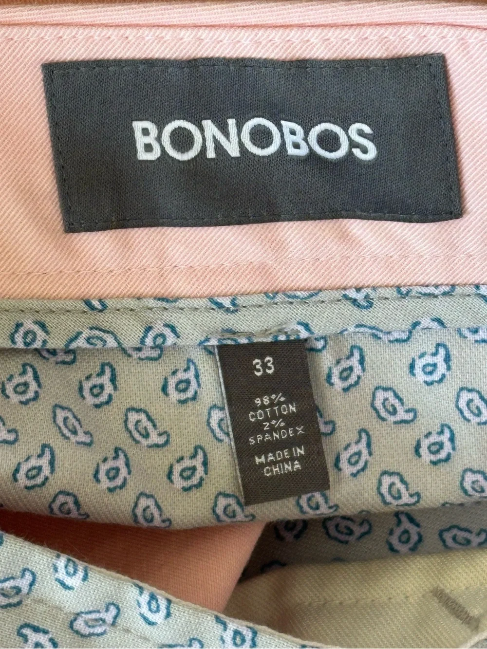 Bonobos Men’s 9” Inseam Chino Shorts‎ Pink Flat-Front Preppy Palm Beach Size 33